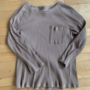 Ribbed Long-sleeve by Listicle - light tan, neutral  -Women’s Large